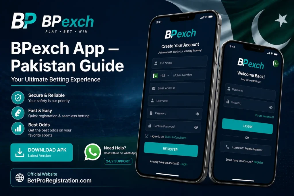 BPexch app download guide showing mobile screen with bpexch app APK installation and registration screen for Pakistan users