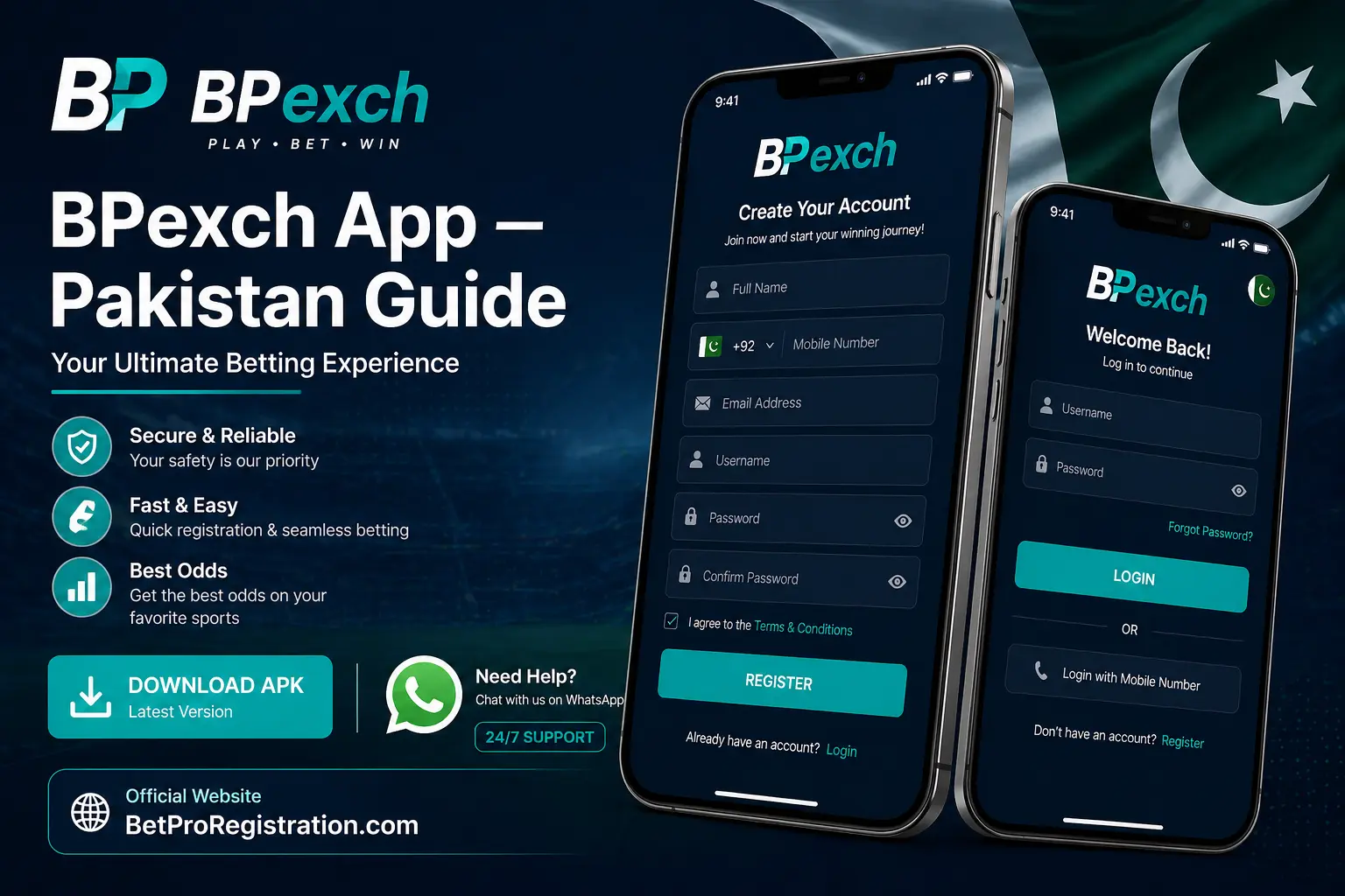 BPexch app login screen and wallet dashboard shown on Android phone for Pakistani users