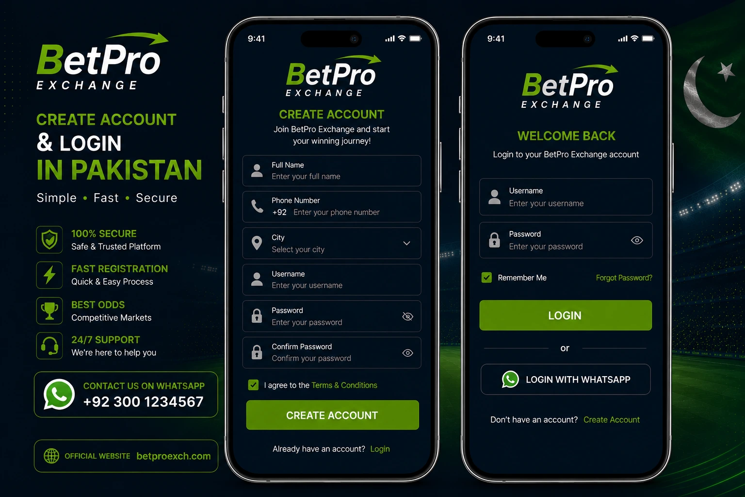 BetPro exchange create account process and login screen shown on mobile for Pakistani users BetPro exchange create account process and login screen shown on mobile for Pakistani users