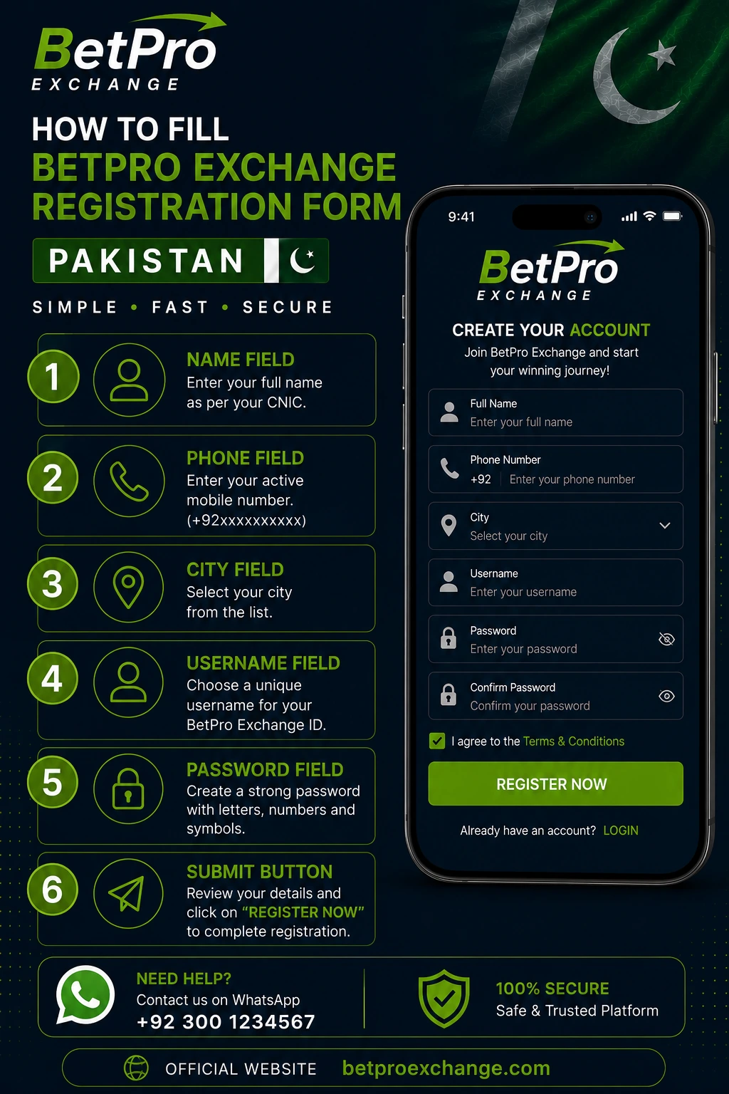 Step-by-step guide to filling the BetPro Exchange registration form shown on mobile for Pakistani users Step-by-step guide to filling the BetPro Exchange registration form shown on mobile for Pakistani users
