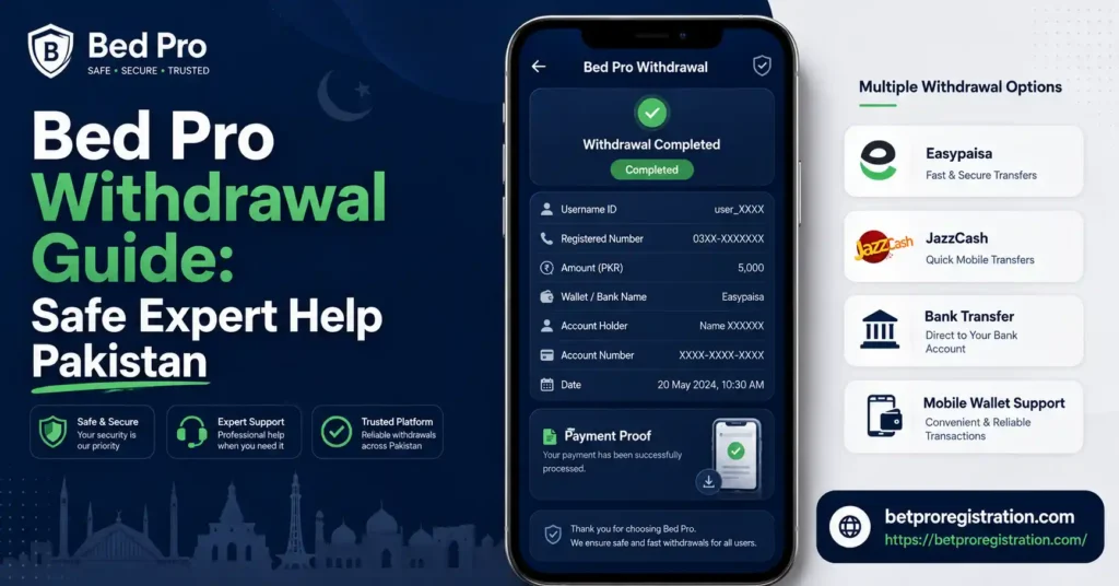 Bed Pro withdrawal details and payment proof example for Pakistani users